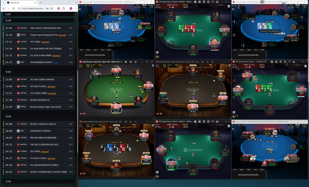 Session Viewer Mode next to nine live tournament tables